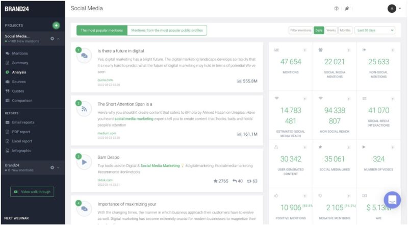Screenshot of the Brand24 PR tool