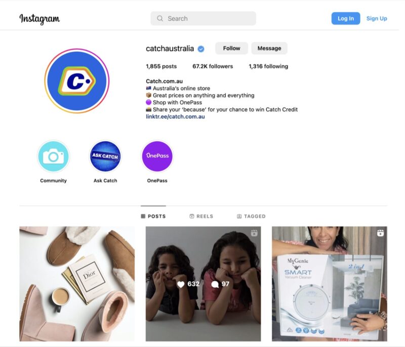 Screenshot of Catch's account on Instagram