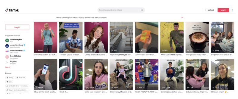 Screenshot of Catch's TikTok account