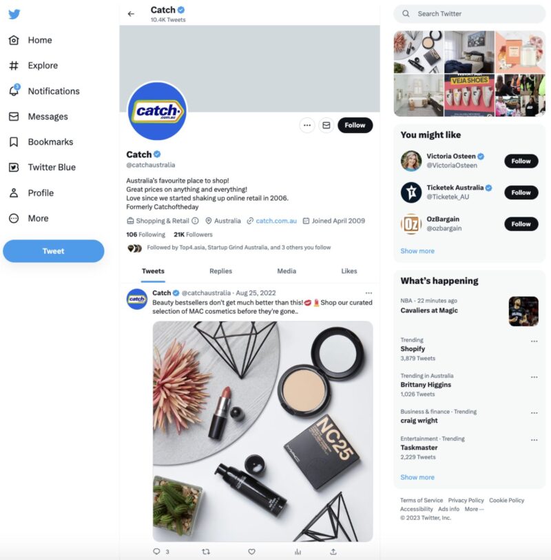 Screenshot of Catch's account on X