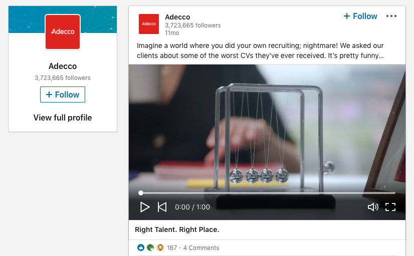 Adecco LinkedIn video marketing campaign