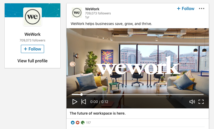 WeWork LinkedIn video marketing campaign