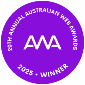 Australian Web Awards 2025 Winner Badge Purple