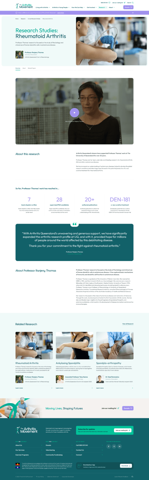 Arthritis Inner Page Design – Research Details – Desktop