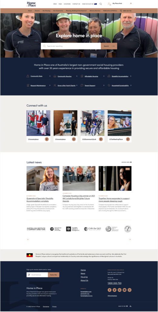 Home page of a housing provider website