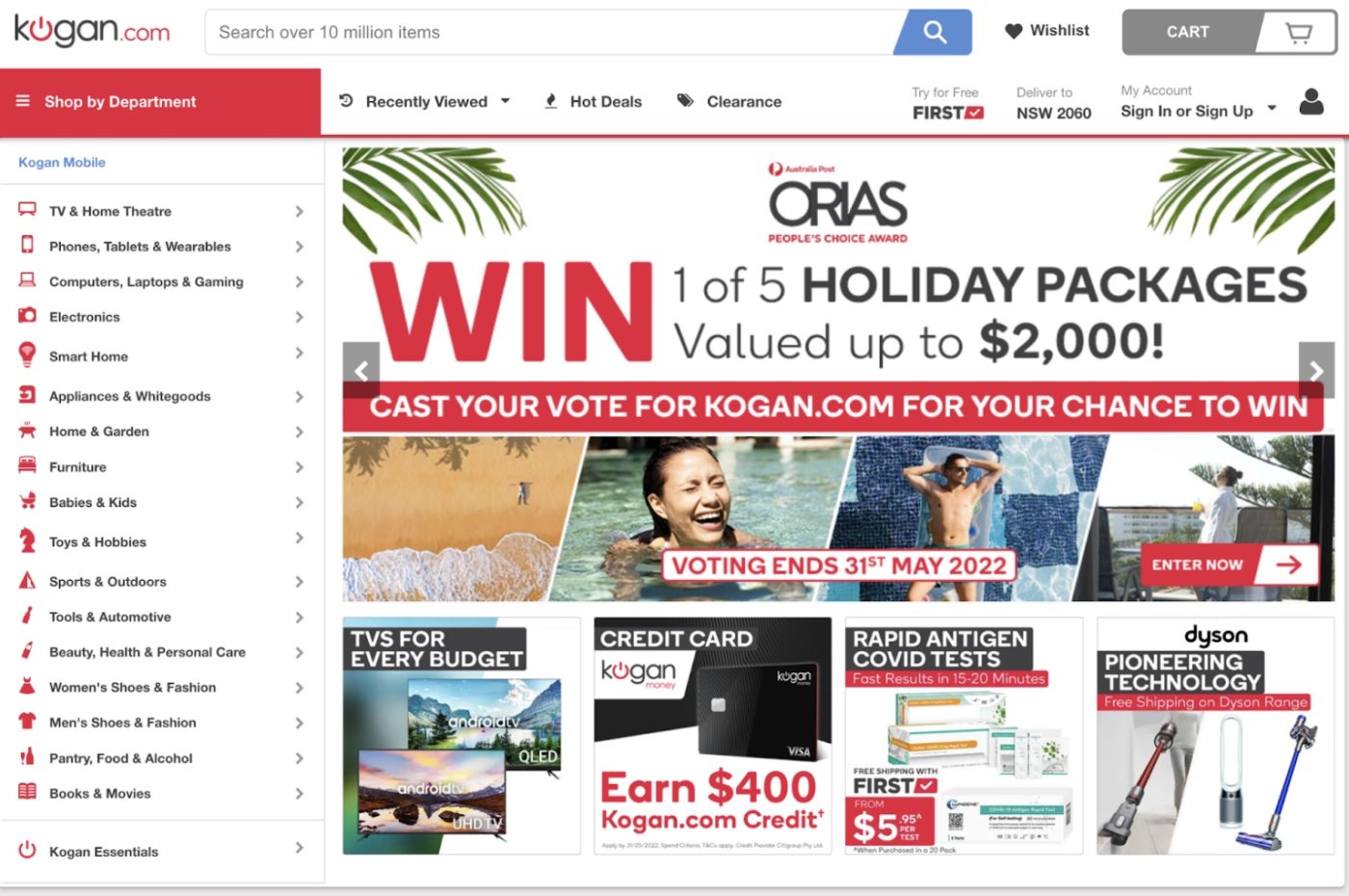 Screenshot of Kogan's Ecommerce website design