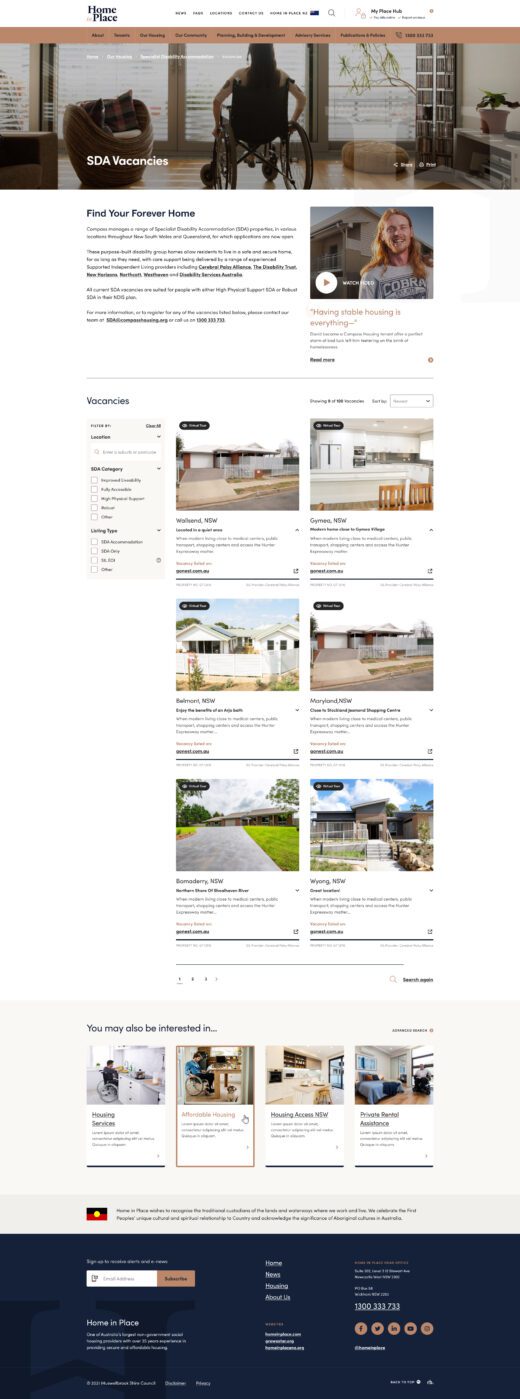 Vacancies displayed on a housing provider website